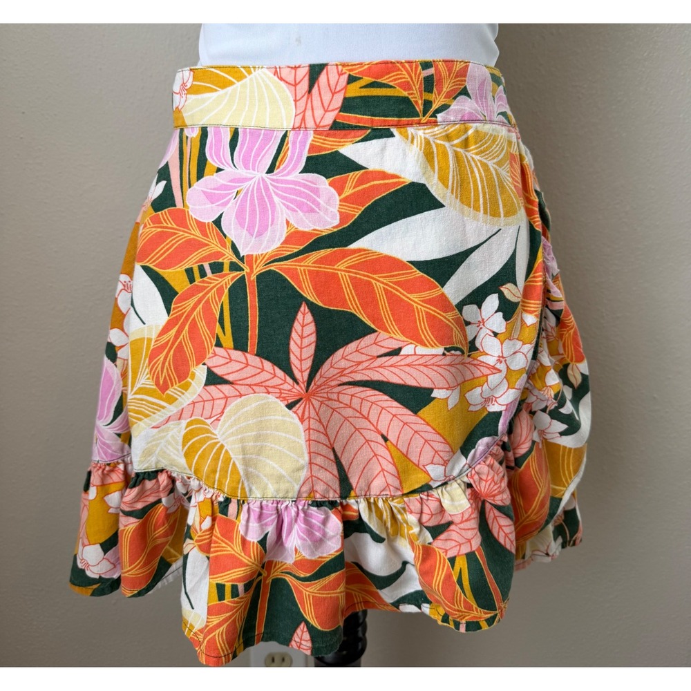 Aerie Floral Wrap Mini Skirt Ruffle Hem Linen Lyocell Tropical Women's Small
